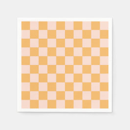 オレンジ色と無漂白シルクチェッカーボード スタンダードカクテルナプキン