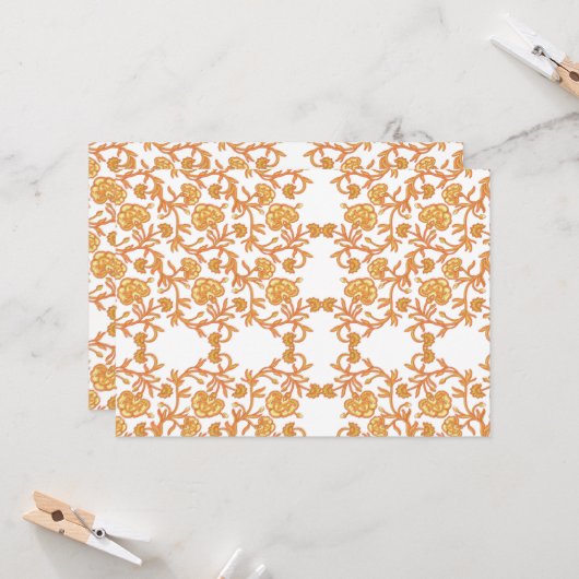 オレンジ色と白の壁紙とフローラデザイン 招待状 (正面/裏面インサイチュ)