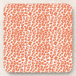 オレンジ色と白ヒョウ印刷 コースター