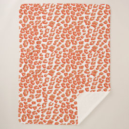 オレンジ色と白ヒョウ印刷 シェルパブランケット