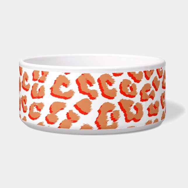 オレンジ色と白ヒョウ印刷 ボウル (正面)