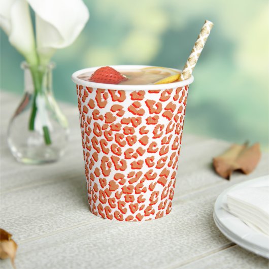 オレンジ色と白ヒョウ印刷 紙コップ (インサイチュ)