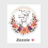 オレンジ色と紫色のフローラ枠 シール (シート)