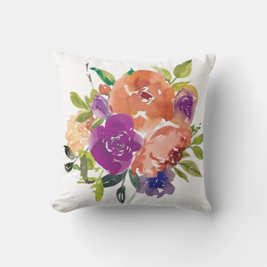 オレンジ色と紫色の水色の花 クッション (正面)