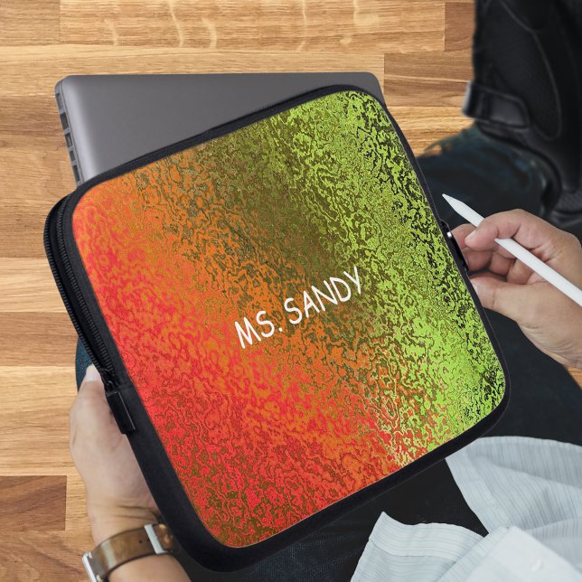 オレンジ色と緑のシェードの名前の追加 ラップトップスリーブ (Shades in Orange and Green Add Name Laptop Sleeve)