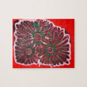 オレンジ色と茶色のろうけつ染めの花 ジグソーパズル (横)