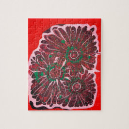 オレンジ色と茶色のろうけつ染めの花 ジグソーパズル