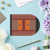 オレンジ色と茶色のクロスステッチ模様 アクリル招待状 (インサイチュ (ウェディング))