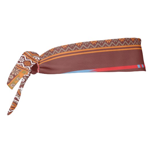 オレンジ色と茶色のクロスステッチ模様 タイヘッドバンド (回転270)