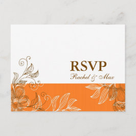 オレンジ色と茶色のフローラRSVPポストカード インビテーションポストカード
