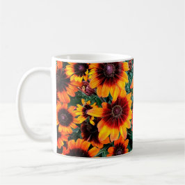 オレンジ色と茶色の花 コーヒーマグカップ