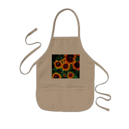 オレンジ色と茶色の花 子供用エプロン