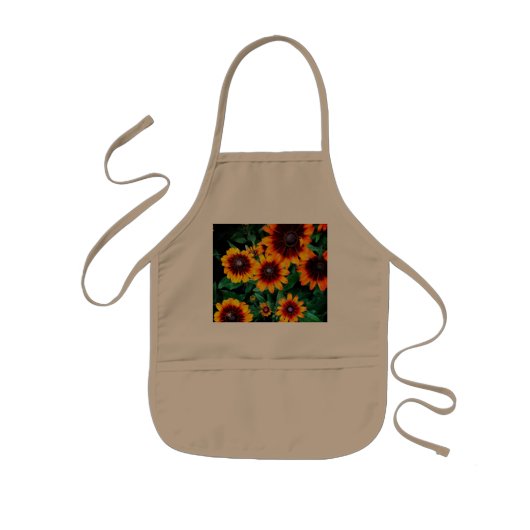 オレンジ色と茶色の花 子供用エプロン (正面)