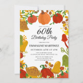 オレンジ色と赤いパンプキンの森 秋の60歳の誕生日 招待状 (正面)