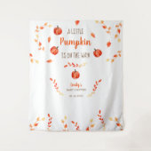 オレンジ色と赤色の葉の秋の小さなかぼちゃのベイビーシャワーリーフ タペストリー (正面)