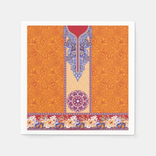 オレンジ色と青い模様の写真 スタンダードカクテルナプキン (正面)
