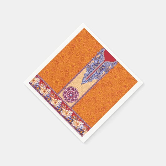 オレンジ色と青い模様の写真 スタンダードカクテルナプキン (角)