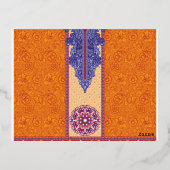 オレンジ色と青い模様の写真 箔シーズンポストカード (裏面)