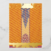 オレンジ色と青い模様の写真 箔シーズンポストカード (正面)