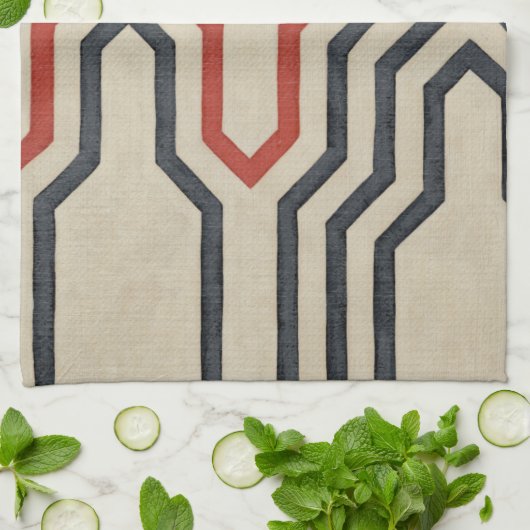 オレンジ色と青のグラフィック線 キッチンタオル (折り畳み)