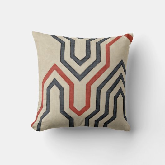 オレンジ色と青のグラフィック線 クッション (正面)