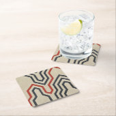 オレンジ色と青のグラフィック線 スクエアペーパーコースター (インサイチュ)