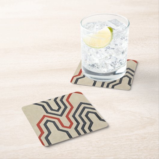 オレンジ色と青のグラフィック線 スクエアペーパーコースター (インサイチュ)