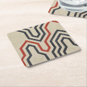 オレンジ色と青のグラフィック線 スクエアペーパーコースター (アングル)