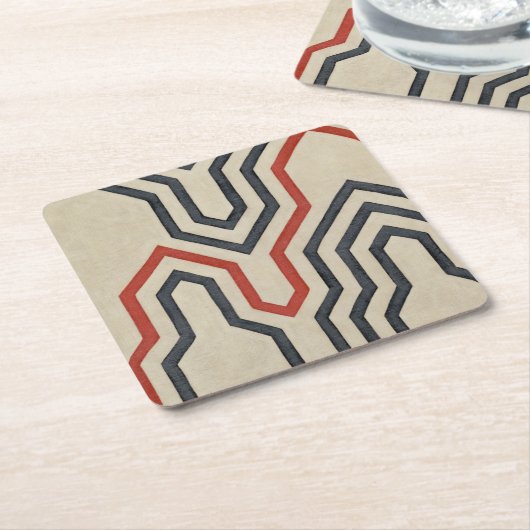 オレンジ色と青のグラフィック線 スクエアペーパーコースター (アングル)