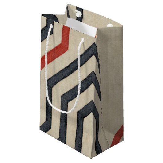 オレンジ色と青のグラフィック線 スモールペーパーバッグ (正面アングル)