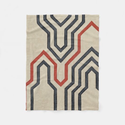 オレンジ色と青のグラフィック線 フリースブランケット (正面)