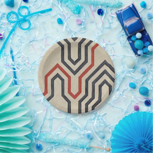 オレンジ色と青のグラフィック線 ペーパープレート (パーティー)