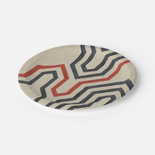 オレンジ色と青のグラフィック線 ペーパープレート (アングル)