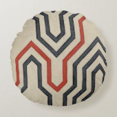 オレンジ色と青のグラフィック線 ラウンドクッション (正面)