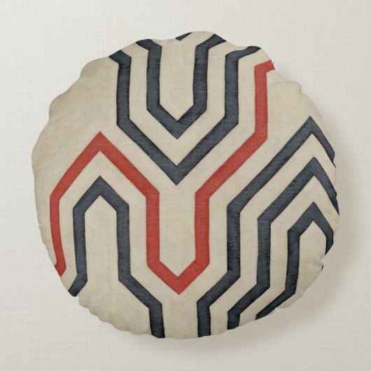 オレンジ色と青のグラフィック線 ラウンドクッション (裏面)