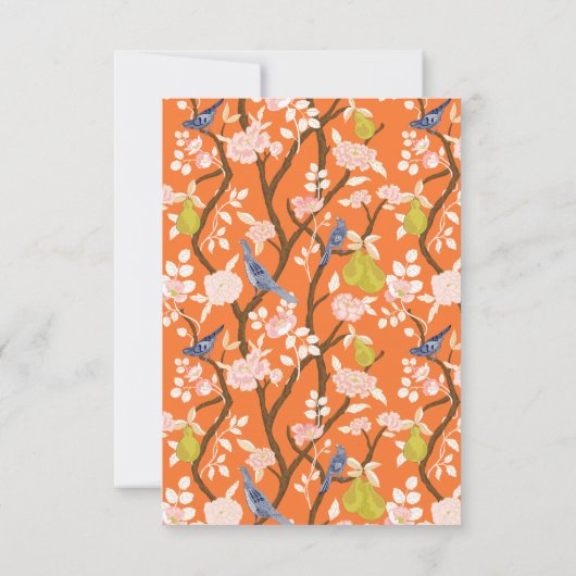オレンジ色と青のチノワズリーの鳥 サンキューカード (裏面)