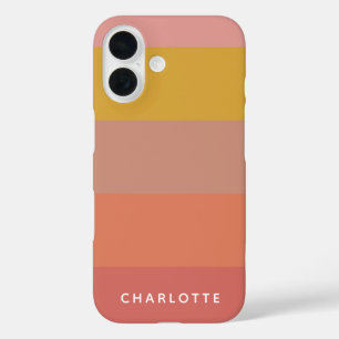 オレンジ色と黄色の暖かいストライプのジオメトリック名 iPhone 16ケース