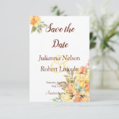 オレンジ色と黄色の水色のフローラは日付を保存 招待状 (スタンド正面)