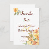オレンジ色と黄色の水色のフローラは日付を保存 招待状 (正面/裏面)