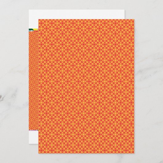 オレンジ色と黄色の背景に小さな四角形が並んだデザイン 招待状 (正面/裏面)
