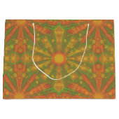 オレンジ色と黄色の「サンシャイン」抽象芸術パターン ラージペーパーバッグ (正面)