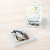 オレンジ色と黒い水色のペンギン ガラスコースター (アングル)