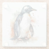 オレンジ色と黒い水色のペンギン ガラスコースター (裏面)