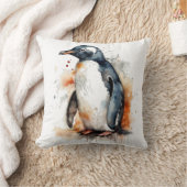 オレンジ色と黒い水色のペンギン クッション (ブランケット)
