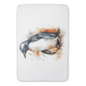 オレンジ色と黒い水色のペンギン バスマット (正面縦)