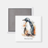 オレンジ色と黒い水色のペンギン マグネット (正面/裏面)