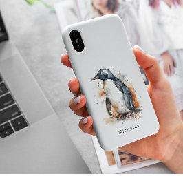 オレンジ色と黒い水色のペンギン iPhone 11 ケース
