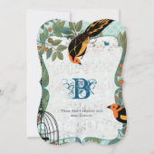 オレンジ色と黒のアートデコ風鳥のデザイン 招待状 (裏面)