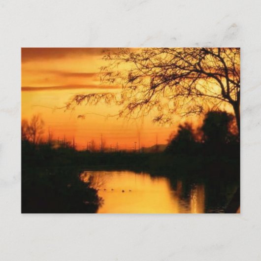 オレンジ色と黒の葉書のAzのサンセット ポストカード (正面)