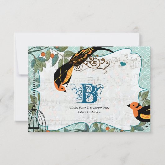 オレンジ色と黒の アールデコ風鳥のデザイン 出欠カード (裏面)